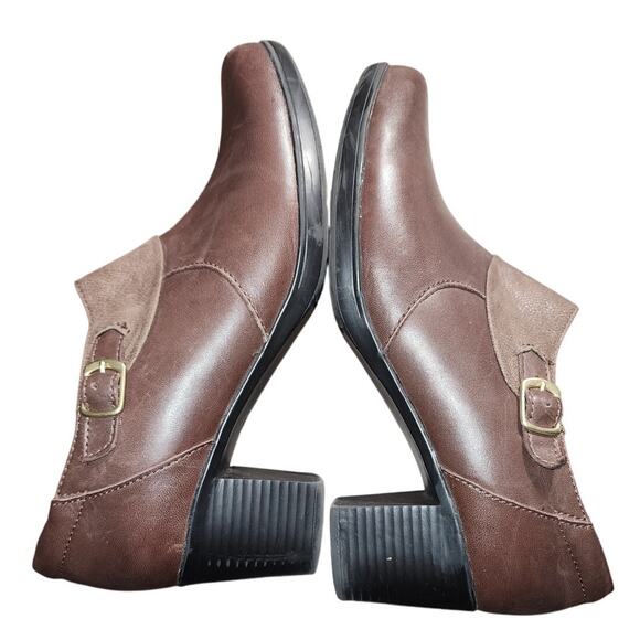 Clark's Brown Side Zip 2.5 Block Heel Leather Ankle Buckle Boots Size 9.5 - Picture 4 of 6